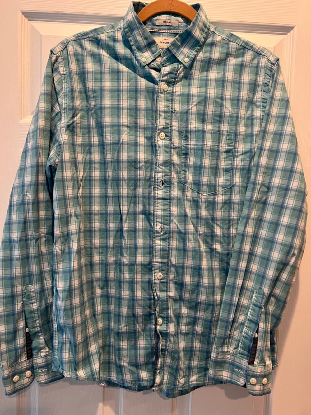 Hawke & Co Men’s Green-Blue Plaid Button-Down Shirt